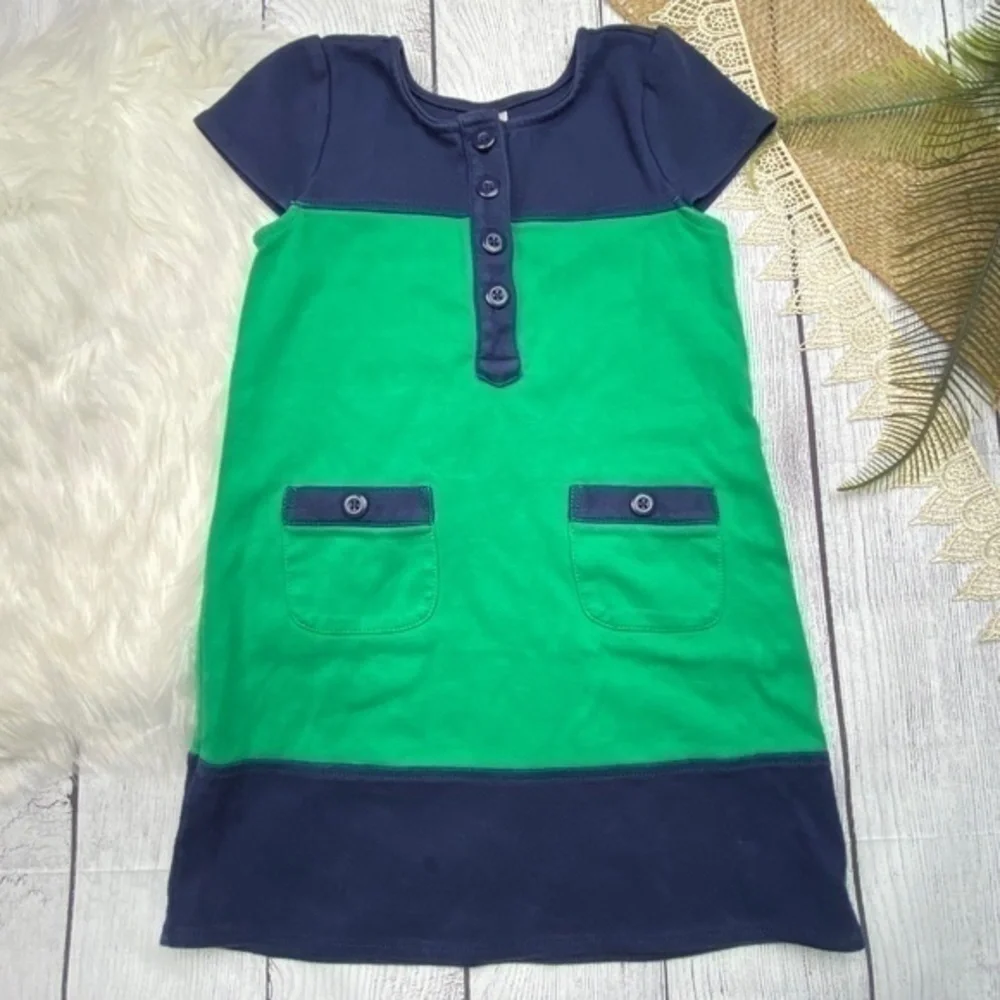 Gymboree Color Block Shift Dress Girls Size 5 Short Sleeve Dark Blue and Green